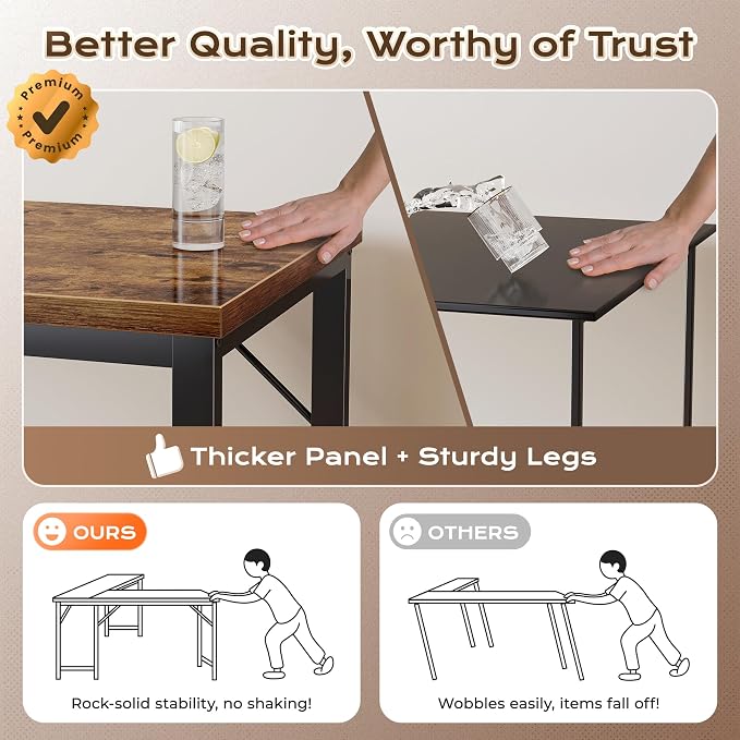 Huuger 55 Inch L Shaped Desk with Power Outlets & 0.95 Inch Thicker Desktop | Reversible Computer Desk, Larger Office Corner Gaming Desk, Metal Frame, for Home Office, Study, Rustic Brown