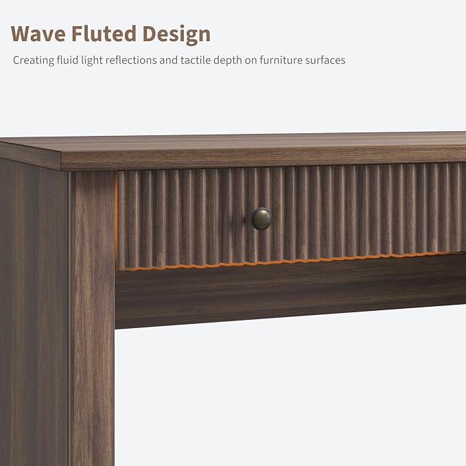 Garvee Fluted Home Office Desk Storage with File Drawers for Home Office | 54" Modern Executive Desk with Charging Station, Wooden Computer Writing Desk for, Study Room, Brown