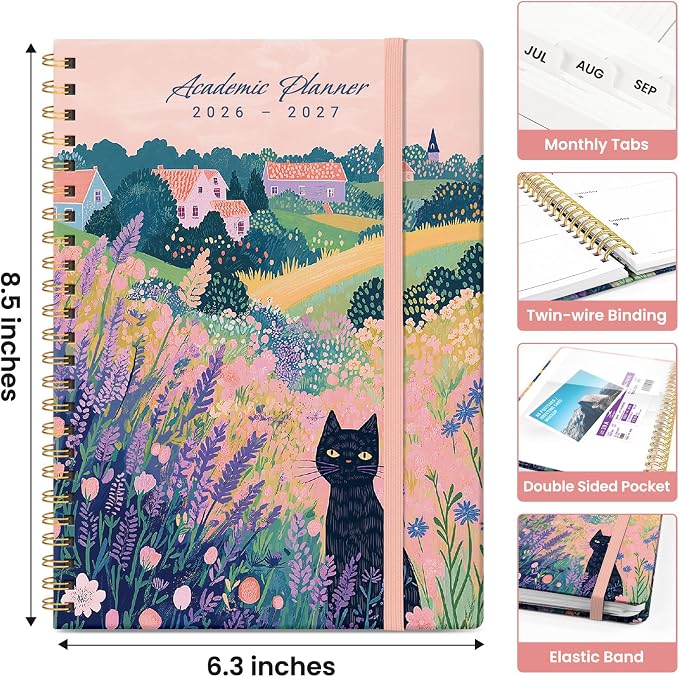 Taja Planner 2026-2027, Jul 2026-Jun 2027 Monthly & Weekly Calendar Planner | 6.3" x 8.5", Hardcover Academic Calendar, Teacher Student Agenda Book with Tabs, School Office Supplies, Meadow Wanderer