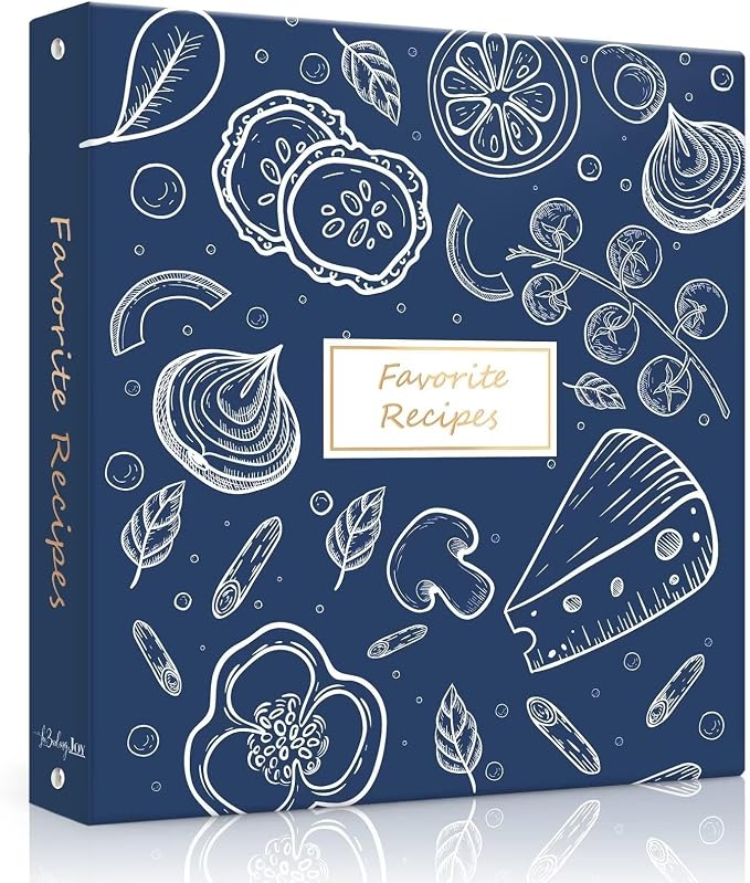 Recipe Binder with Plastic Sleeves, 8.5x11 3 Ring Blank Recipe Book Binder | Premium recipe binder kit with waterproof cover, sleeves, cards, dividers and gift box for preserving recipes-Gentian Blue.