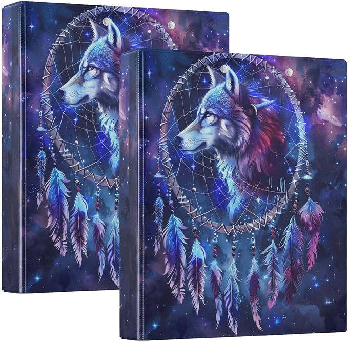 3 Ring Binder Wolf Head Dreamcatcher Galaxy 1.5" Round Ring Binders View Binder with 200 Sheet for Women Men Office Kids School Supplies, 1 Pack