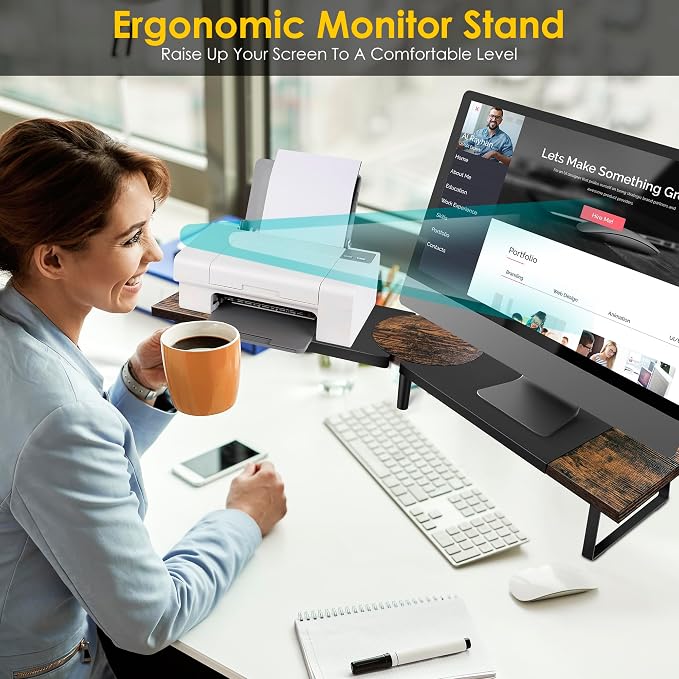 Across-Star Dual-Monitor Stand for Desk - Large Adjustable Length and Angle Riser for 2 Monitors, Double Computer Desktop Organizer, Shelf for TV, Laptop, Printer