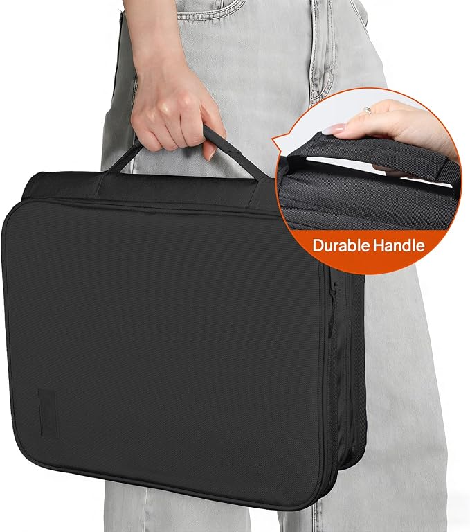 SUNEE Zippered Binder Bag with Handle, 2-Inch 3-Ring O-Ring, 500-Sheet Capacity, Includes Zip Pocket, 5-Tab Expanding File Folder, Multi-Pocket Organizer Binder for Middle School, Black