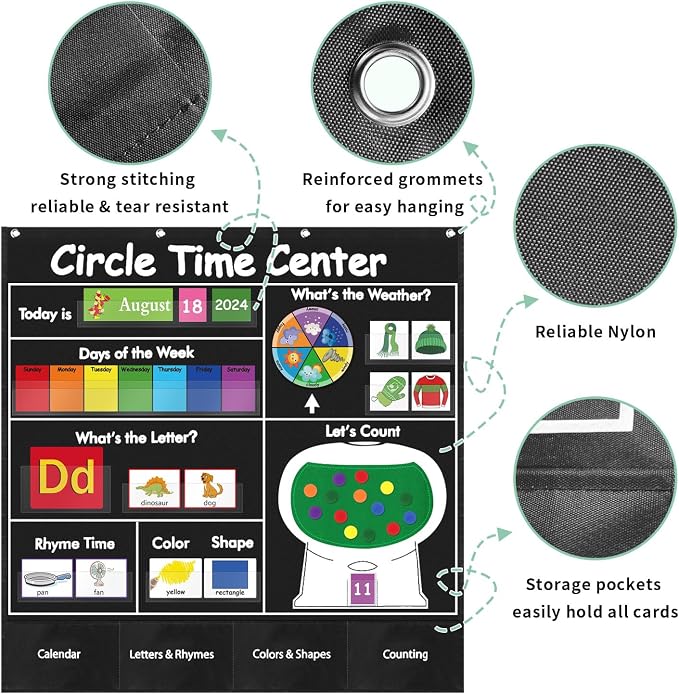 Boczif Circle Time Learning Center Pocket Chart, Classroom Calendar(Black)