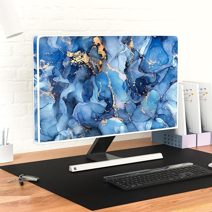 Baocicco Navy Blue Gold Marble Waterproof TV Dust Cover 37, 38, 39 Inch Creative Texture Grain Television Screen Cover Abstract TV Display Protectors Protective LED LCD OLED TVs Dust-Proof