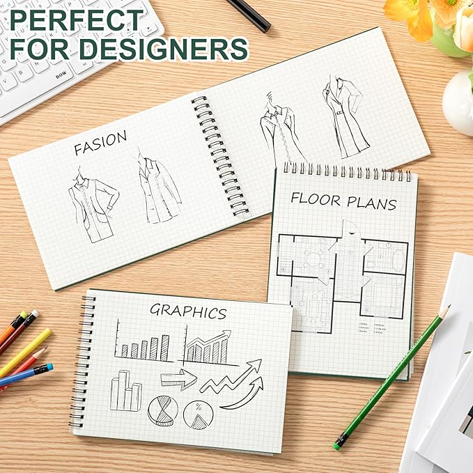 Engrowtic 6 Pack Graph Paper Spiral Notepad A5 Top Wirebound Notepad Grid Notebook Steno Pads Memo Notebook Grid Paper 140 Pages for Writing Sketching Drawing Office Supplies (Dark Green)