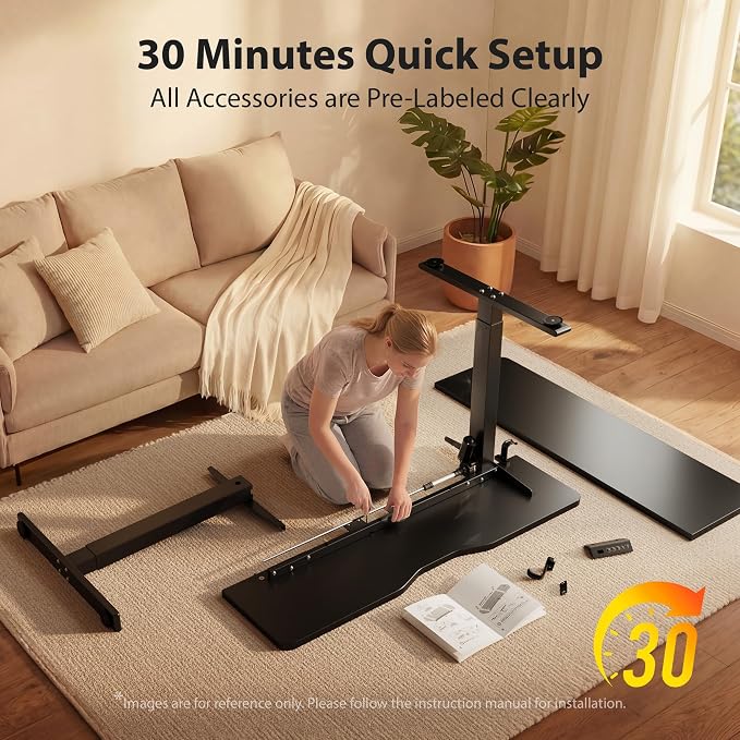 Cubiker Standing Desk, 63x28 Inches Sit Stand Home Office Desk, Electric Stand up Desk, Adjustable Desk with Splice Board, Black Frame/Black Top