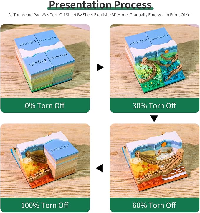 3D Time Piece Calendar, 2027 Desk Calendar With LED Light, 3d Tree Memo Pad Creative Desk Calendar, Christmas Gift for Colleague Friend, Desktop Decoration (Four Seasons)