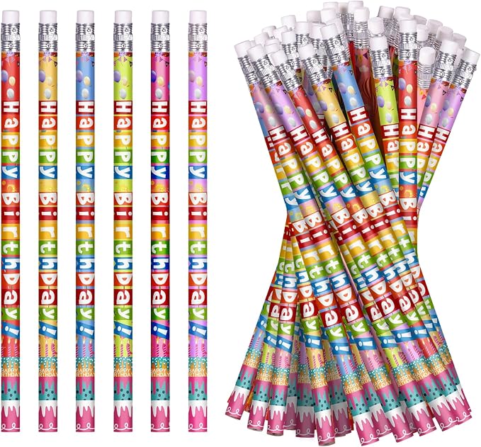48 Pcs Happy Birthday Pencils Colorful Birthday Pencil for Students Teacher Wooden Pencils with Erasers Birthday Party Supplies, 6 Style(48)
