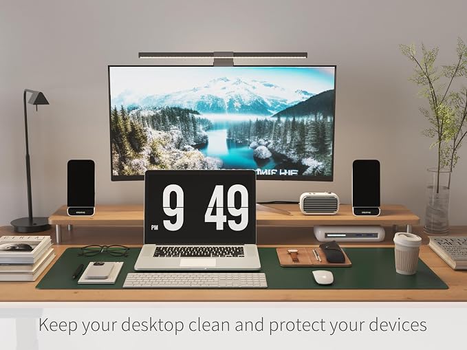 RENMTURE Dual-Sided Mouse Pad, Natural Cork & PU Leather Large Desk Pad for Office and Home Work, Desk Protector Non-Slip, Waterproof, Easy Clean (Dark Green, 47"x17")