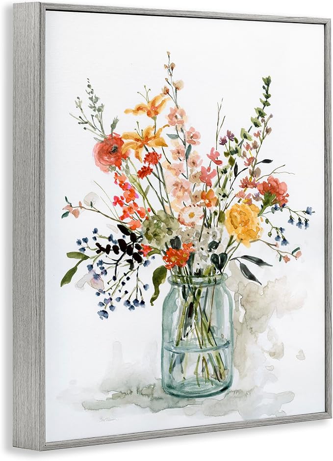 'Warm Summer Floral Bouquet'| Framed Giclee Art | Stupell Industries | Gray, 16 x 20 Inches, Easy to Hang and Sturdy, Made in USA, by Carol Robinson
