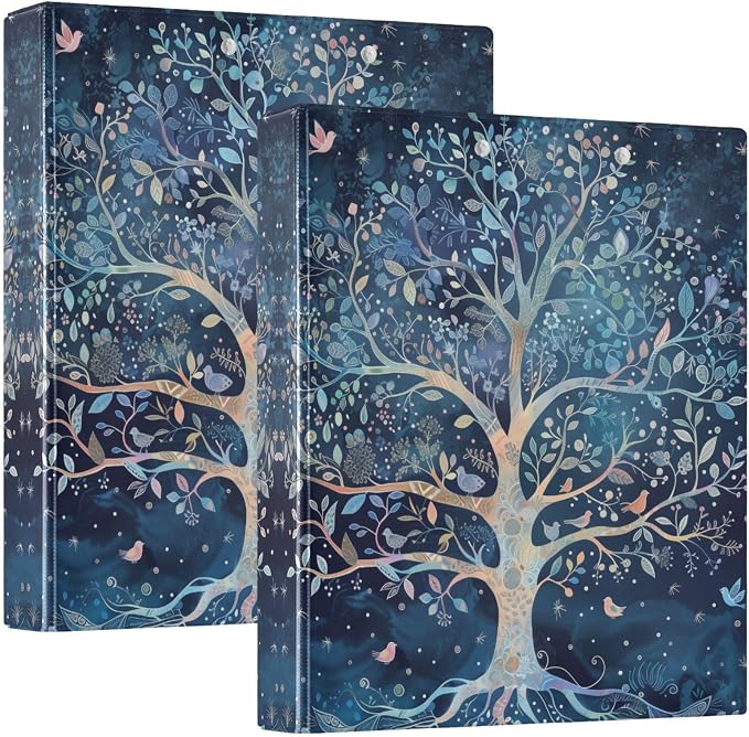 3 Ring Binder 1.5 in Recipe Binders 1 Pcs Tree of Life | Decorative Client Records with Clip 3 Clear Interior Pockets for 200 Sheets Letter-Size(11" x 8.5") Paper PVC Cover Folder