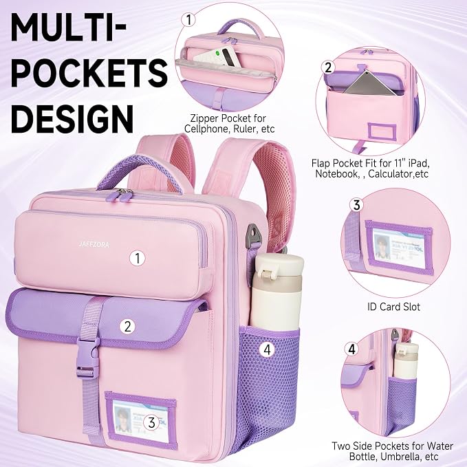 Zipper Binder Bag 3 Ring 3 Inch, 700 Sheets Capacity Binder Organizer with Detachable Backpack Straps & Shoulder Strap, Portable File Storage Case for College Office Travel, Pink&Purple