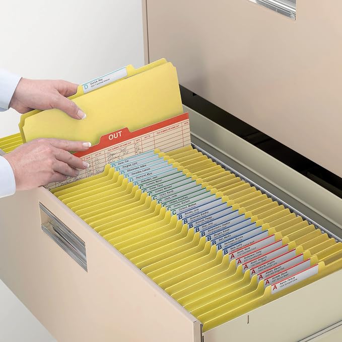 Smead Pressboard Fastener File Folder with SafeSHIELD Fasteners, 2 Fasteners, 1/3-cut Tab, 2" Expansion, Letter Size, Yellow, 25 Per Box (14939)