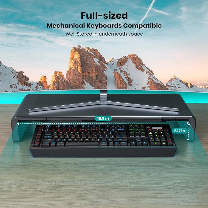 Klearlook Computer Monitor Stand for Desk, Adjustable Foldable Monitor Riser with Storage Drawer & Tablet Phone Holder for Office, Home, Laptop, Desktop (Black)