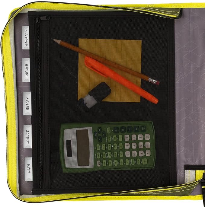 Five Star Zipper Binder, 2 Inch 3-Ring Binder with Round Rings, Expansion Panel and 5-Tab Expanding File, 580 Sheet Capacity, Olive/Citrus (290520C)