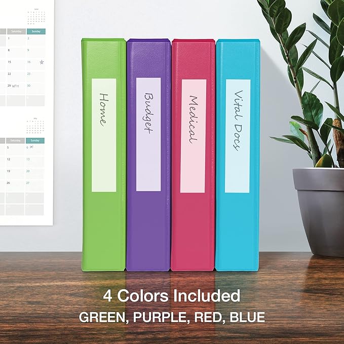 Oxford 1.5 Inch Binders, 4 Pack, 3 Ring Binder, ONE-Touch Easy Open D-Rings, Holds 375 Sheets, Non-Stick, PVC-Free, Three Ring Binders for Organization and Presentations, Assorted Colors