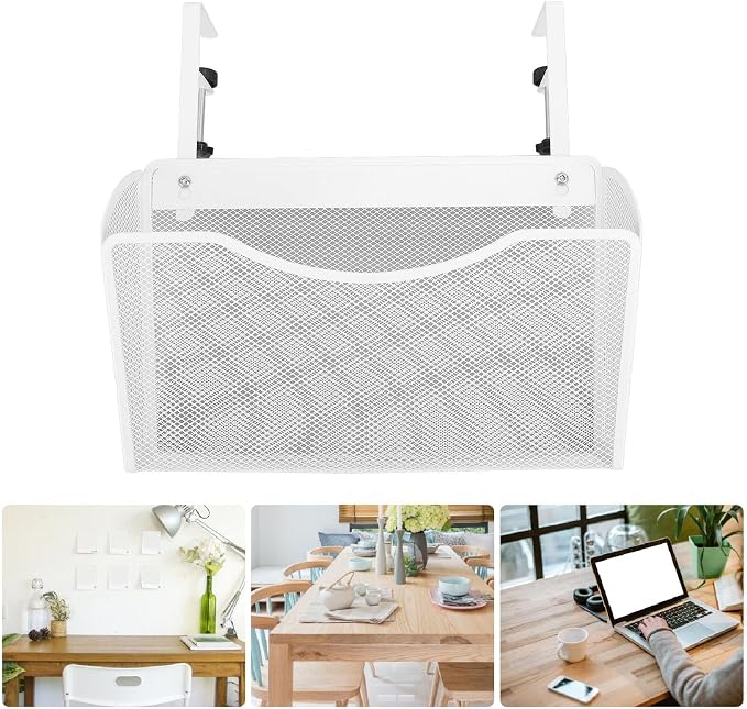 Asixxsix Under Desk Drawer, Desk Side Storage, Hanging Desk Organizer, Clamp On Desk Organizer, Mesh Metal Desk Drawer, Side Desk Organizer for Office and Home (White)