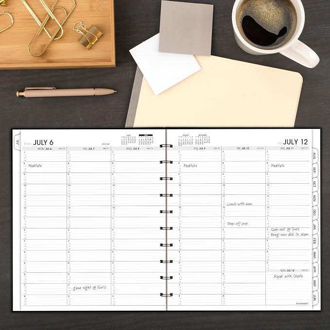 AT-A-GLANCE Planner 2026-2027 Weekly & Monthly Academic 12-Month July-June Quarter-Hourly Appointment Book, 9" x 11", Move-A-Page, Black (70957E05)