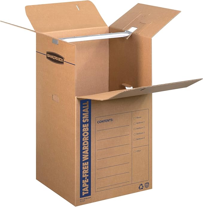 Bankers Box Short Wardrobe Box 3 Pack, Tape-Free Design, 20-in x 20-in x 34-in (7710401)