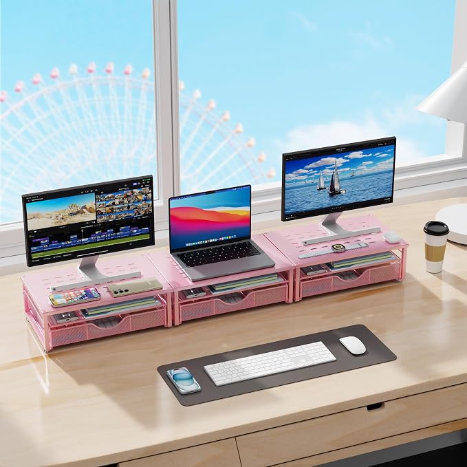 gianotter Computer Monitor Stand Riser with Drawer | Desk Organizers and Accessories Desk Accessories & Workspace Desktop Organizers Storage for Printer Stand (Pink)
