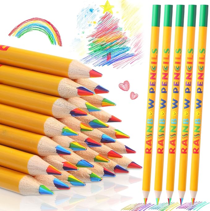 Nezyo 48 Pack Rainbow Colored Pencils Bulk-7 Color in 1 Wooden Rainbow Pencils Colored Pencil Art Supplies for Adults Drawing Coloring Sketching School Classroom Student Reward Gifts Stocking Stuffers