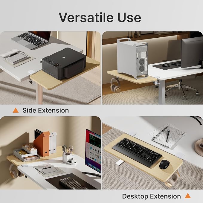 Desk Extender Tray, 28" x 12", with Laptop Holder, Large, Wood | Desk Extension, Clamp on Desk Shelf, Clamp On Keyboard Tray for Office and Home, Workstation Organizer