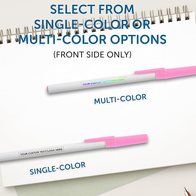 DISCOUNT PROMOS Custom Value Stick Pens Set of 50, Personalized Bulk Pack - Black Ink, Great for Office, School, Business, Tradeshows, Events - Pink