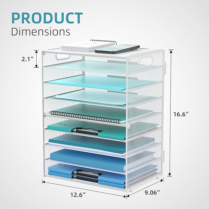 9-Tier Paper Organizer for Desk, Letter Tray with Handles, White, 2 Pack | Desk File Organizer with Removable Trays for Sorting Files, Folders, Mail and Printer Paper at Home, School or Office