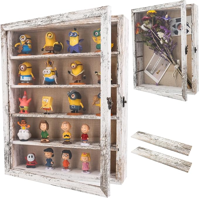 Shadow Box Frame with Removable Shelves, White 11x14 Deep Memory Box Display Case for Keepsake Collectibles, Coins Military Medals Pins Wedding Flowers