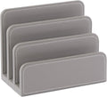 OSCO Faux Leather Mail Sorter & Envelope Organiser – Desk File Storage Stand with Display Slots – Modern Letter Holder Tray Minimalist Home & Office – Grey