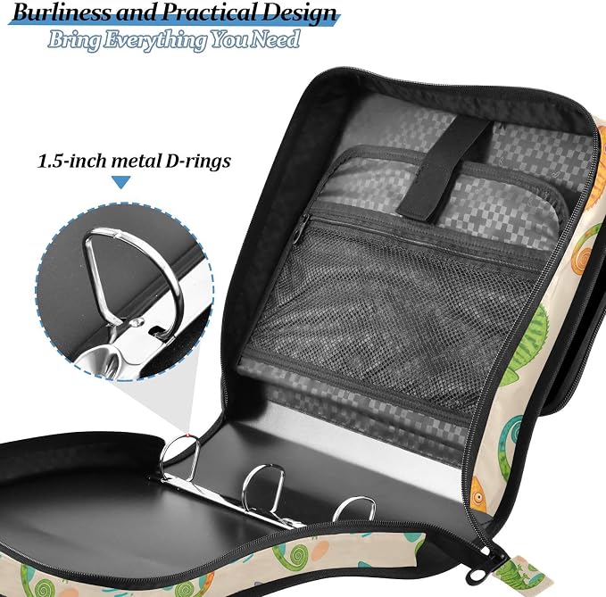 Chameleon Khaki Print Zipper Binder Bag 3 Ring with Shoulder Strap & Handle Multi Pocket Binder Organizer Bag Large Capacity for School Office Supplies