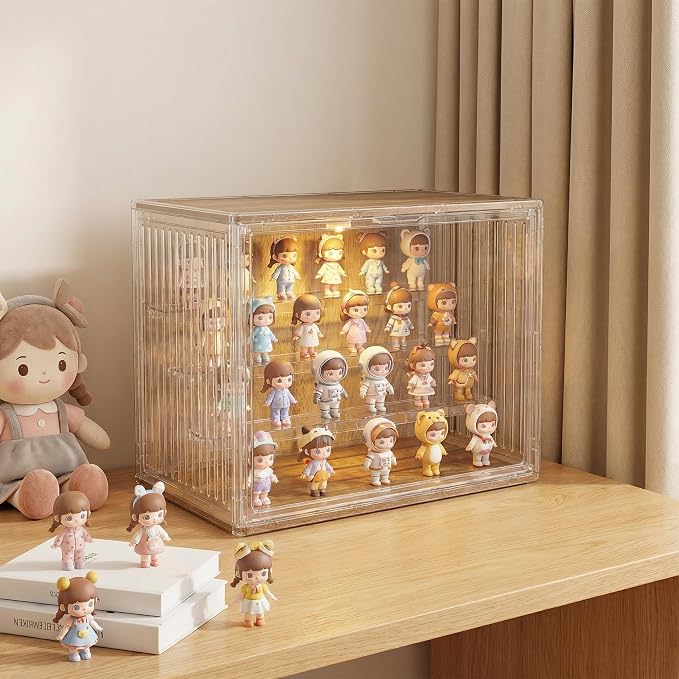 Acrylic Display Case for Collectibles, 4-Tier Clear Display Box with Removable Shelves, Stackable Organizer with Magnetic Door for Figures, 2 Pack