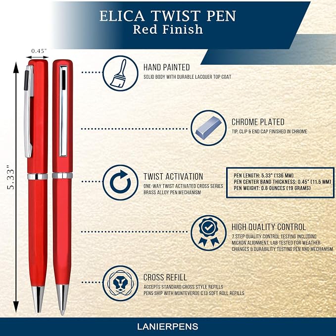 Lanier Licia Ballpoint Pen - Shiny Chrome Ring & Parts with Medium Tip 0.7mm Cross Style Refill (with Accents - White or Black or Pink or Purple)