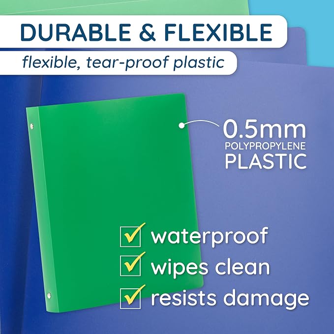 Blue Summit Supplies 6 Plastic 3 Ring Binders, 1 Inch, Assorted Colors | fits letter paper, 1 in round rings, flexible poly cover, inside pocket, for school, office, and home