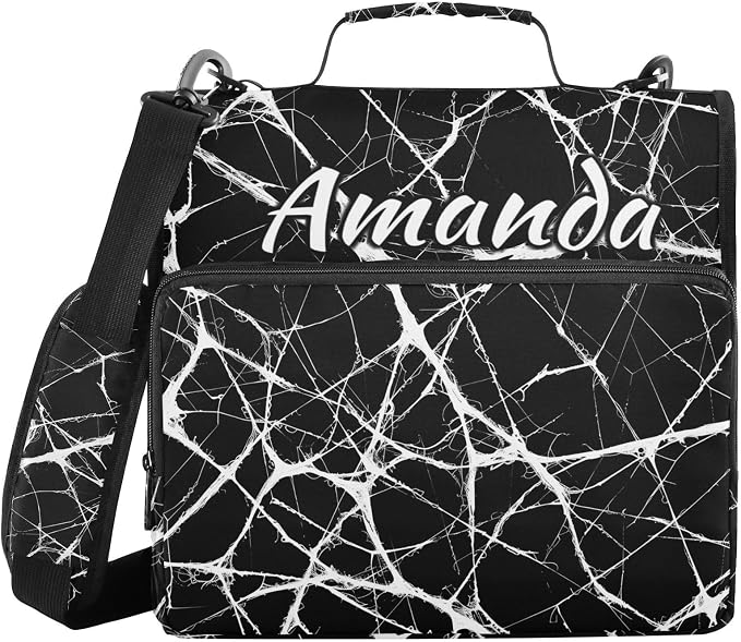 Custom 3 Ring Zipper Binder Black Marble White Pattern Personalized Name 1.5 inch Binders Large Capacity Multi Pockets for School Office Supplies