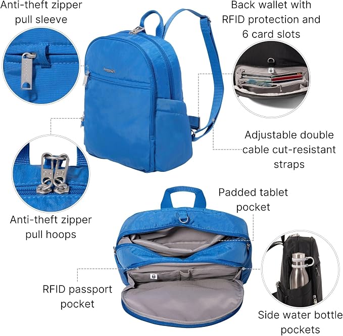 Securtex Anti-Theft Getaway Backpack - 9.4"x13"x5" Travel Safe Bag w/Locking Zippers, Slash-Resistant, RFID