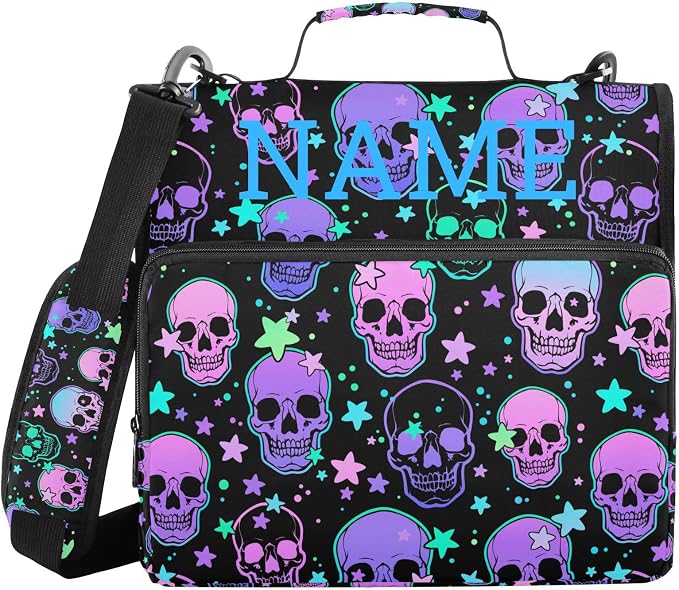Personalized Magic Skull 3 D-Ring Binder Bag Zipper Organizer | Multi-Pocket with Handle and Detachable Shoulder Strap Holds 500 Sheets for School Office Supplies