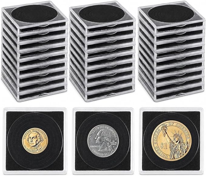 24 Pcs Plastic Coin Holders with 5 Sizes Adjustable Silver Dollar Coin Holder Capsule Protectors Snap Holders Silver Dollar Protection Cases for Collection Supplies Storage Display （20-40mm）