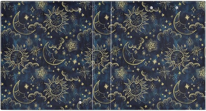 3 Ring Binder Vintage Moon Sun Star Sky 1.5 Inch Three Ring Binder | Cute Binder with 3 Storage Pockets for Women School Office Supplies