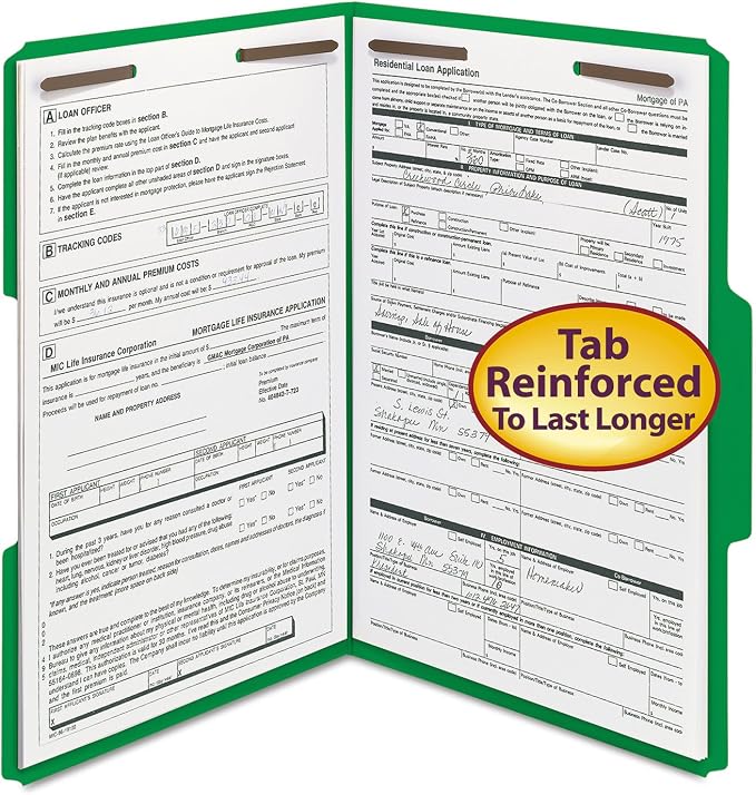 Smead Fastener File Folder, 2 Fasteners, Reinforced 1/3-Cut Tab, Legal Size, Green, 50 per Box (17140) (Pack of 1)
