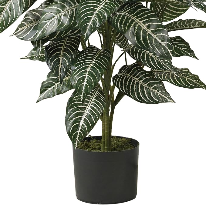 Nearly Natural 3 ft Zebra Artificial Plant with Striped Leaves and Pot | Lifelike White Pin-Striped Leaves, Maintenance-Free, Sturdy Nursery Pot, Office or Sunroom Decor