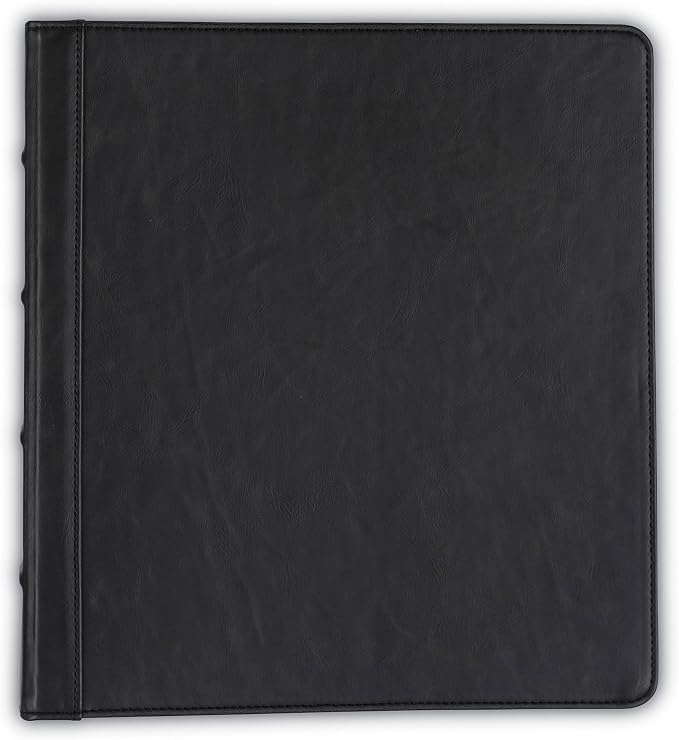 Samsill Vintage Faux Leather 3 Ring Binder, 1.5 Inch Round Ring, Full Size Binder for 8.5 x 11 Letter Size Paper, Professional Organizer with Interior Pockets, No Zipper, Black