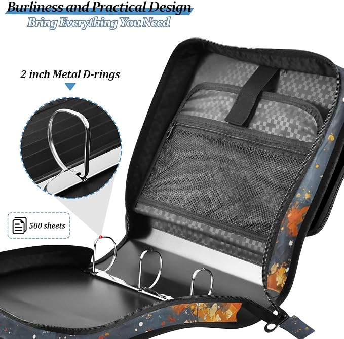 3 Ring Zipper Binder with Shoulder Strap Funny Magic Fox 2 Inch Zippered Binder Bag 500 Sheet Capacity Multi Pockets for School Supplies