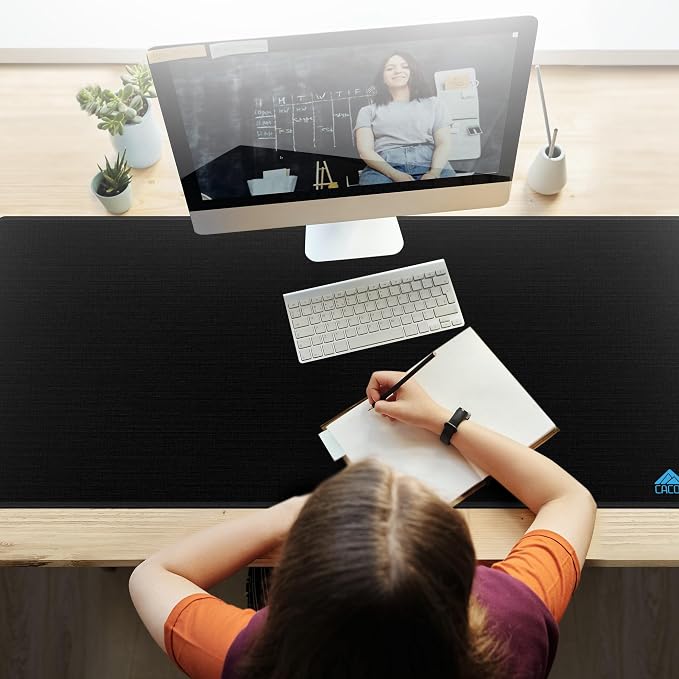Cacoy 55"x24" Oversized Gaming Mouse Pad Computer Desk Mat for Gamer, Black | XXL Large Mousepad for Full Desk Extended Non-Slip Rubber Base Smooth Tracking Surface and Stitched Edges Keyboard Mouse Mat
