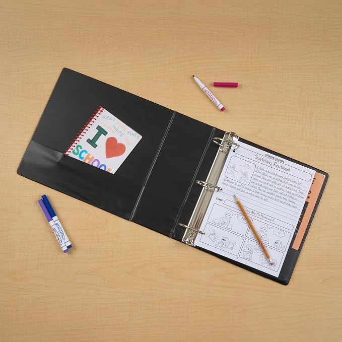 6 Pack Black 3-Ring Binders, 3", Slant D-Ring, Durable, EPI Premium, Heavy Duty, Holds 600 Sheets, Clear View Presentation, Non-Stick, 2 Inside Pockets, Organizer for School, Home Office