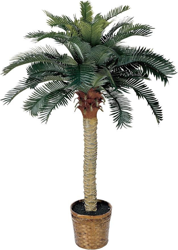 Nearly Natural 4 ft Artificial Sago Palm Tree in Wicker Basket Floor Plant | Sturdy Spiny Trunk, Lifelike Deep Green Fronds, Decorative Wicker Basket, Tropical Accent for Home and Office Decor