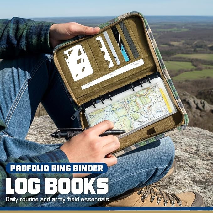WYNEX Tactical Notebook Padfolio 6 Ring Binder, 3.7x6.7 in Refill Paper | S-5.5x8.5" Zip Hardcover Notebook, 45 Sheets Line Paper, 1"O-ring Water-Resistant Planner, for Office College Field Gift
