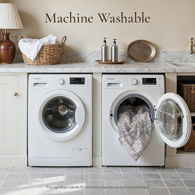 GENIMO Runner Rug 2x6 Non Slip Machine Washable Vintage Hallway Runner Rug, Low PileLightweight Rugs for Entryway, Hallway, Kitchen and Corridor, Light Taupe Brown