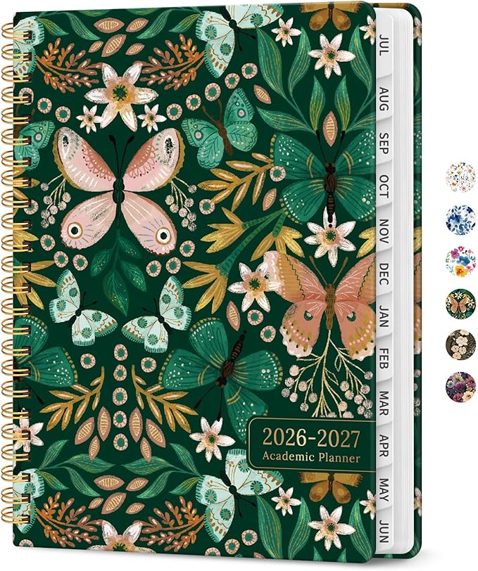 Taja Planner 2026-2027, Jul 2026-Jun 2027 Monthly & Weekly Calendar Planner | 8.5" x 11", Hardcover Academic Calendar, Teacher Student Agenda Book with Tabs, School Office Supplies, Butterfly